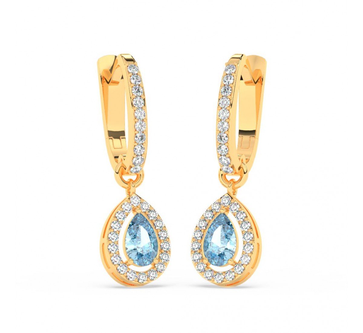 Gold Sparkling Blue Stone Hoop Earrings