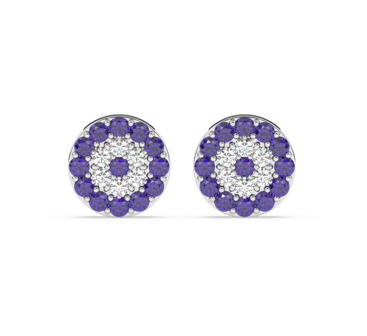 Silver Radiant Blue With Zircon Disk Earrings