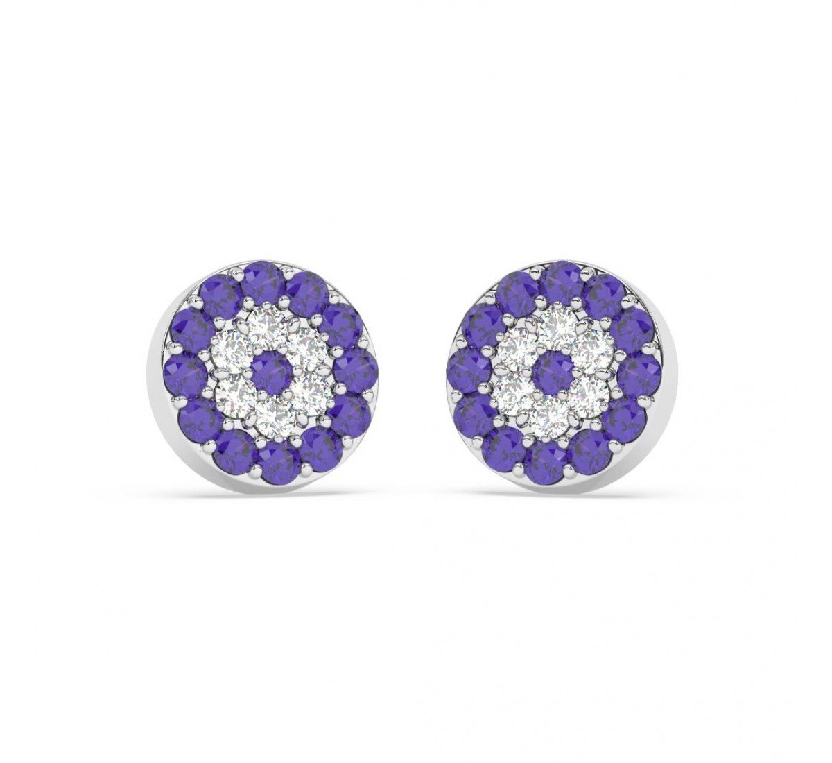 Silver Radiant Blue With Zircon Disk Earrings