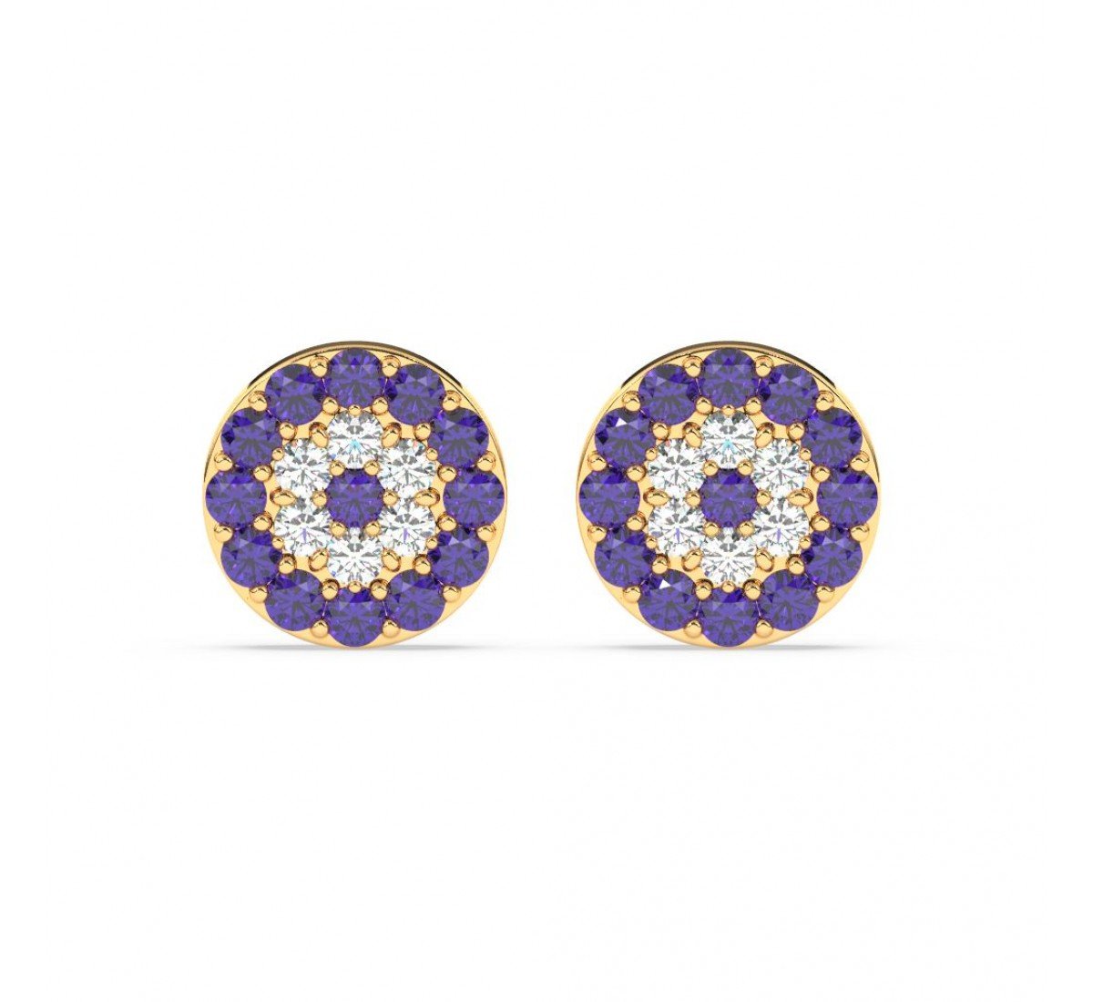 Gold Radiant Blue With Zircon Disk Earrings