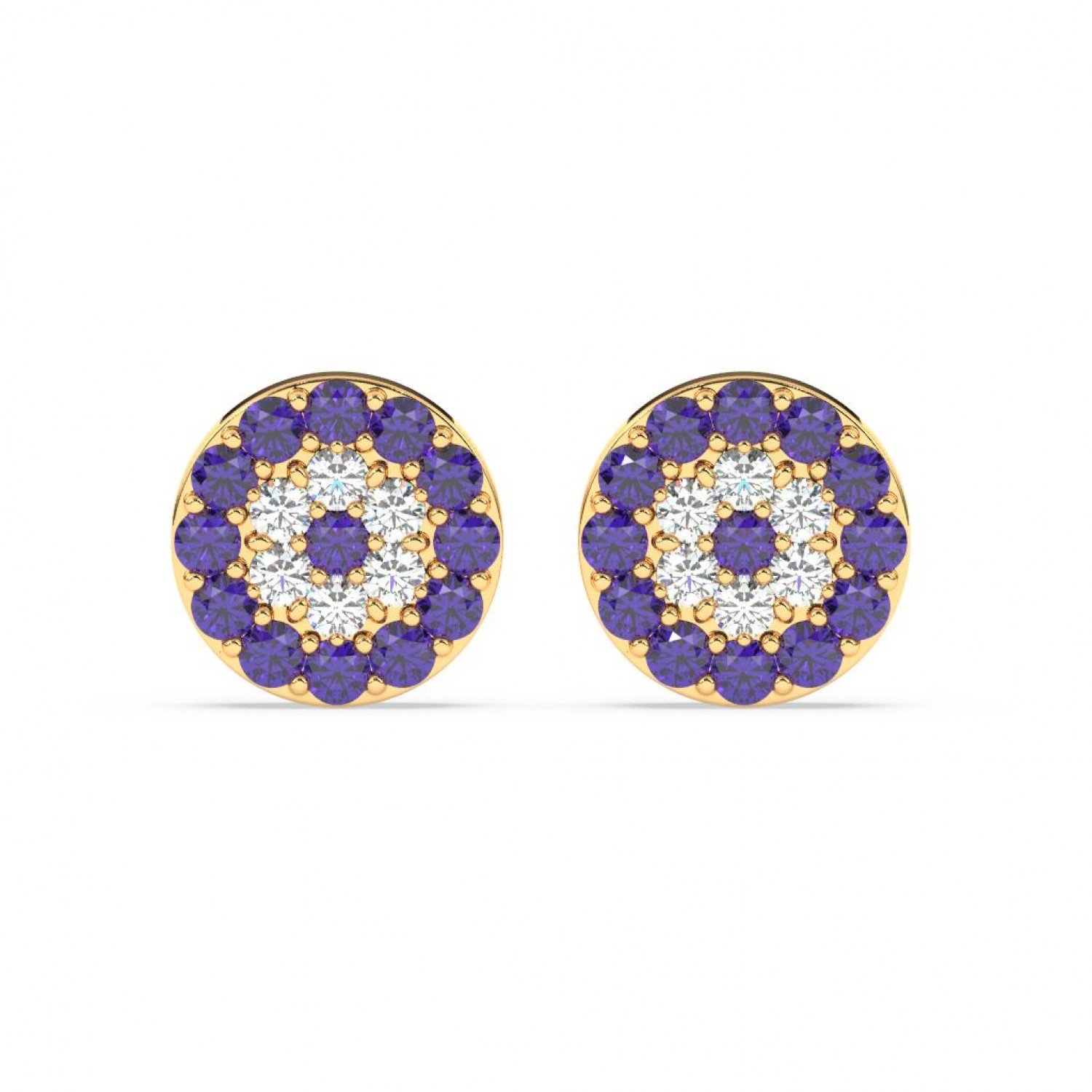 Gold Radiant Blue With Zircon Disk Earrings