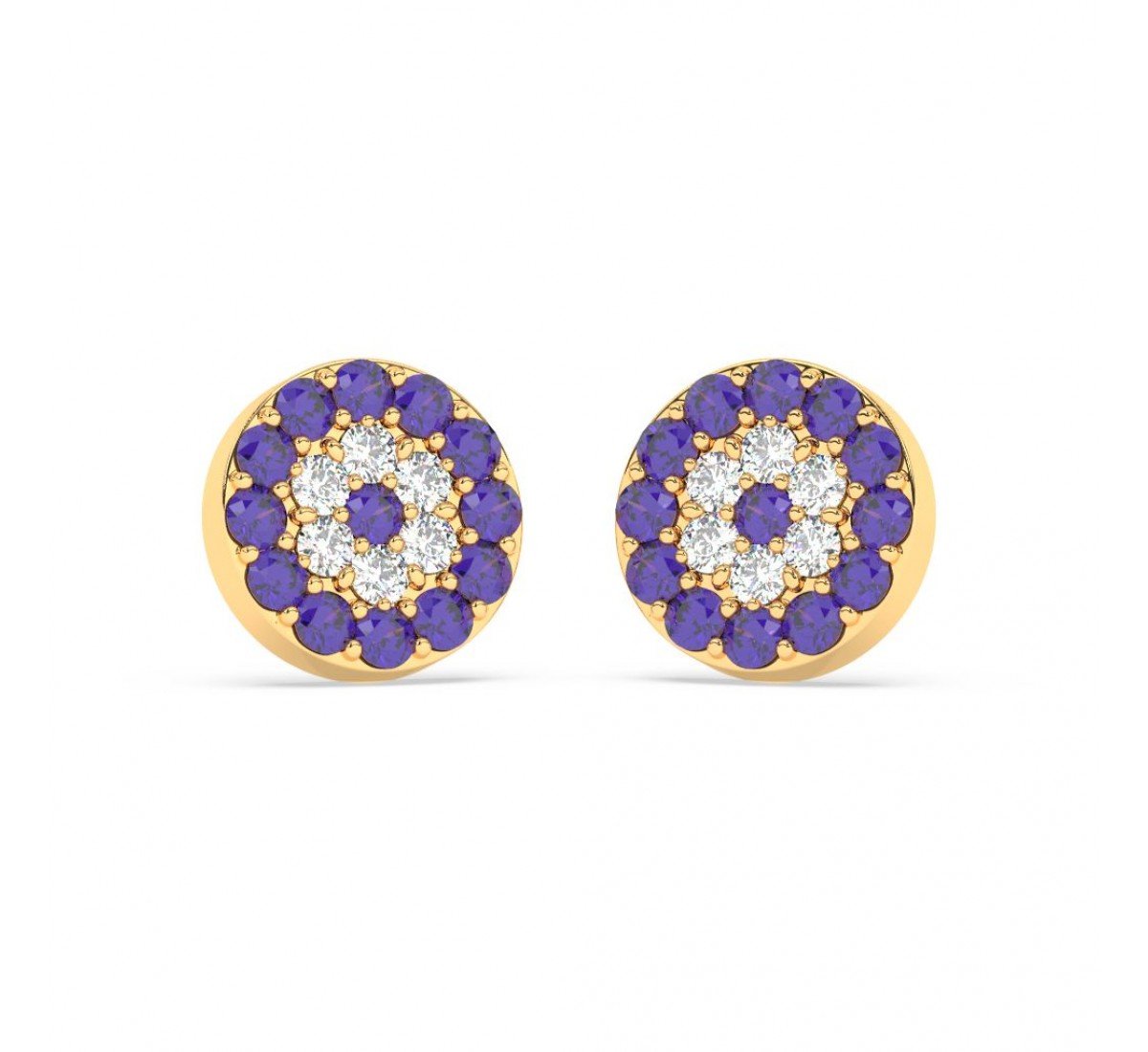 Gold Radiant Blue With Zircon Disk Earrings