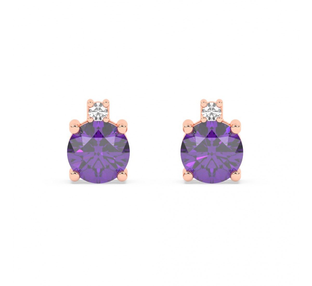 Rose Gold Purple Stone Shining Earrings