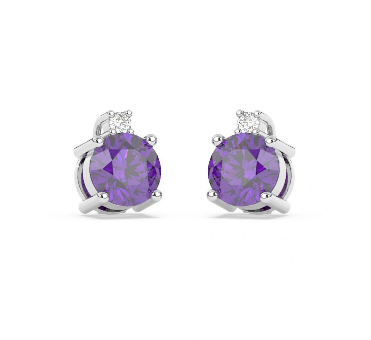 Silver Purple Stone Shining Earrings