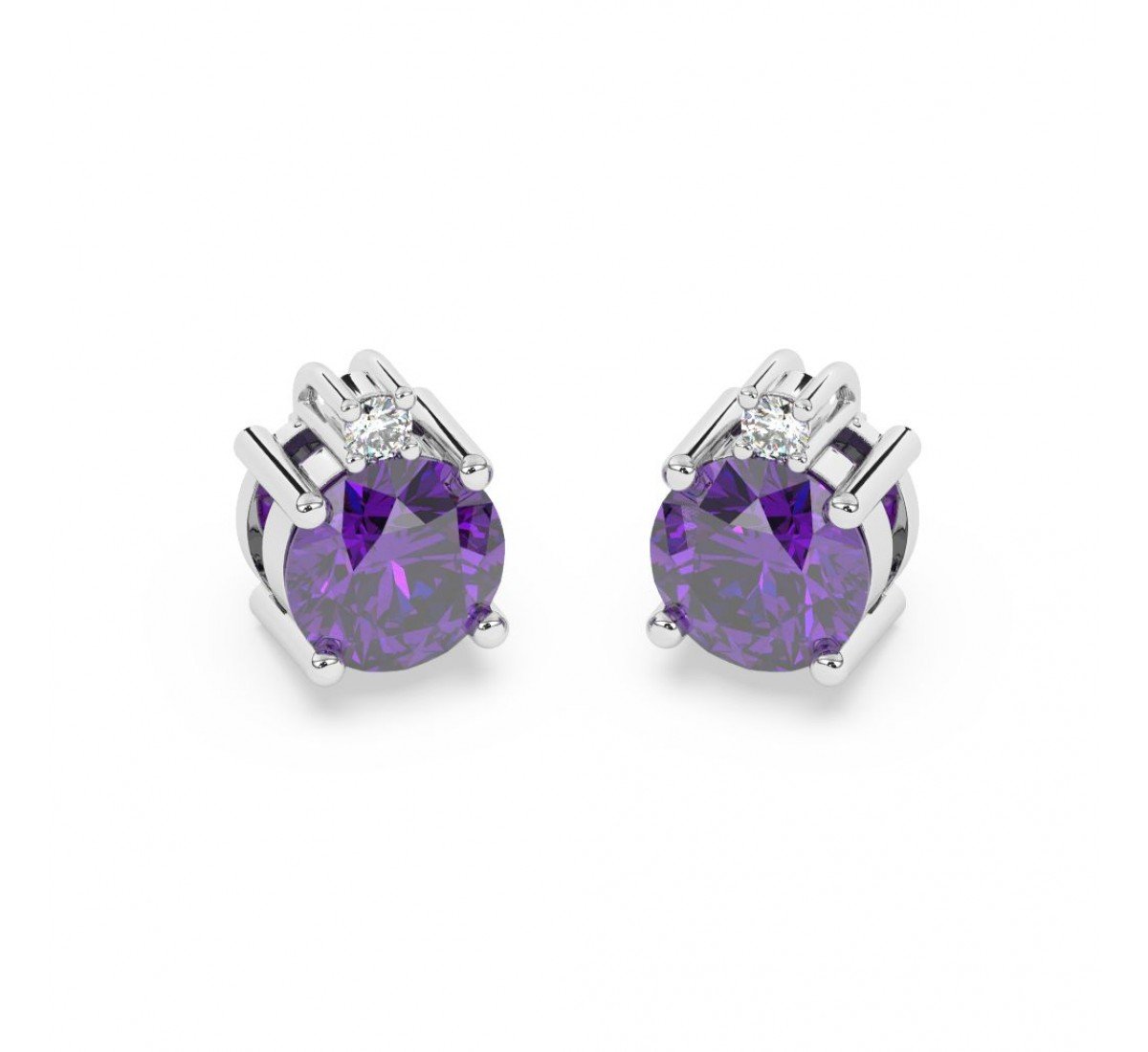 Silver Purple Stone Shining Earrings