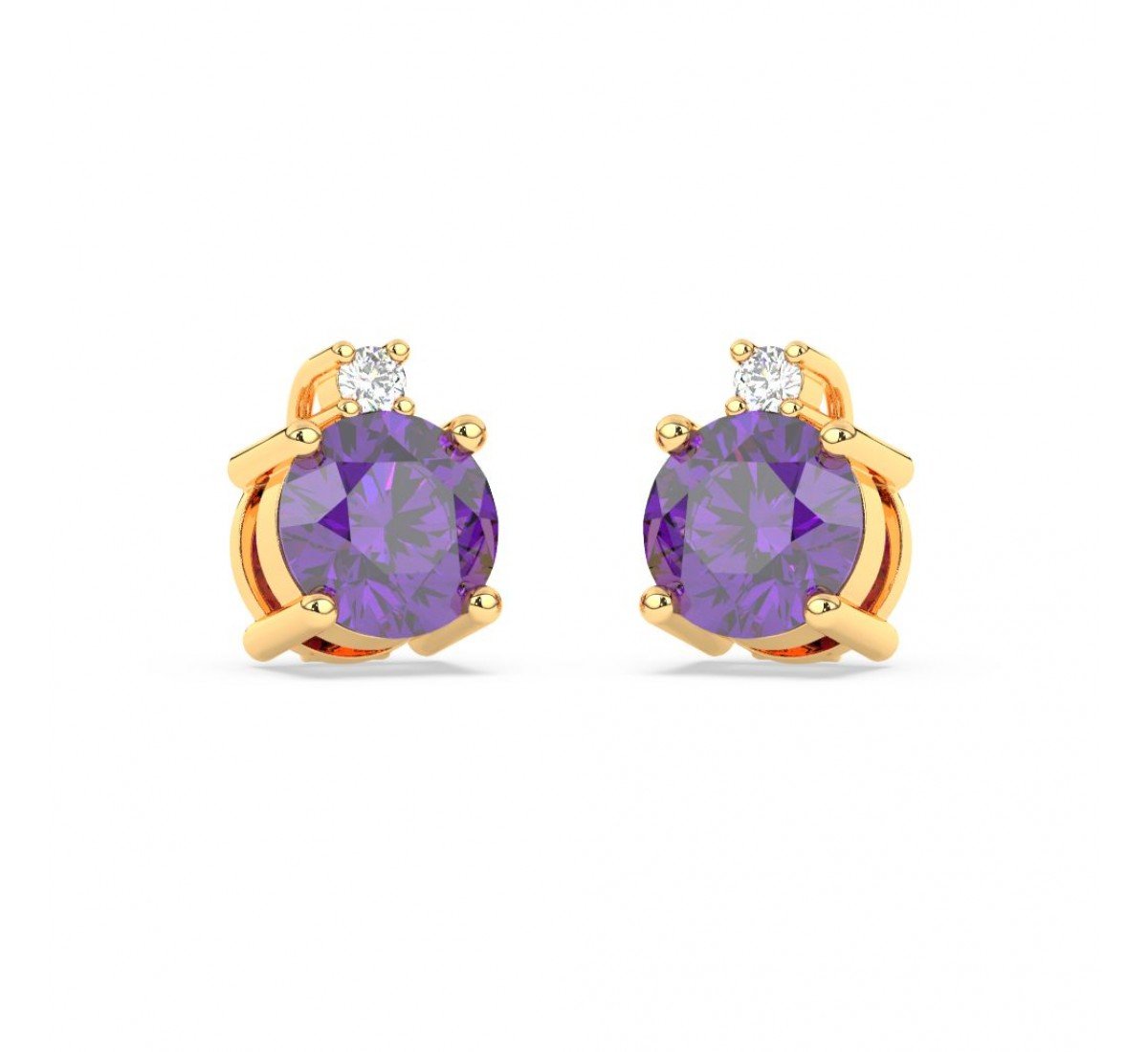 Gold Purple Stone Shining Earrings