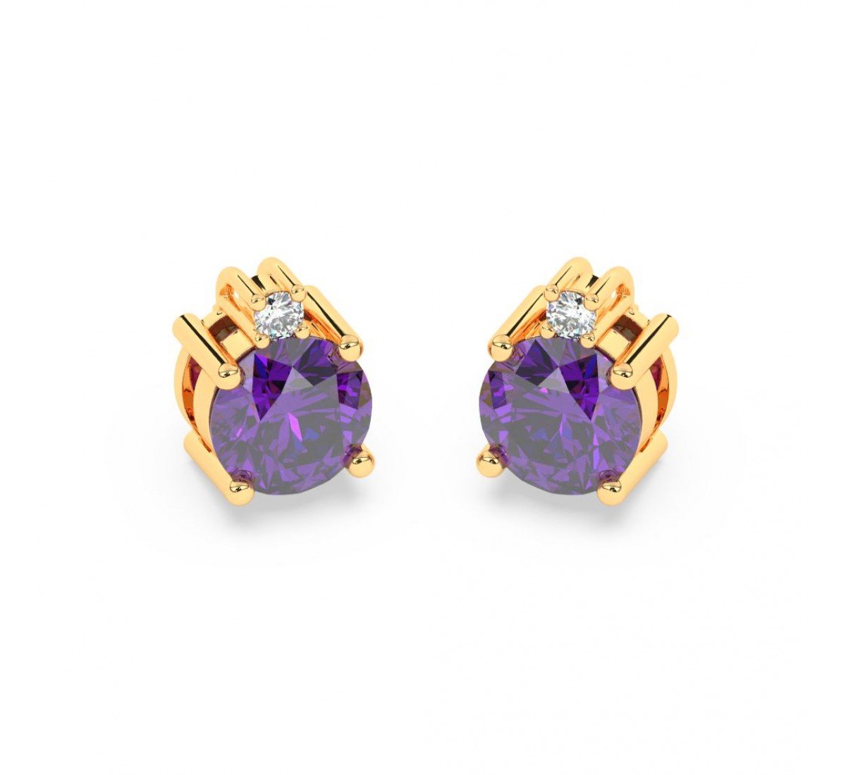 Gold Purple Stone Shining Earrings