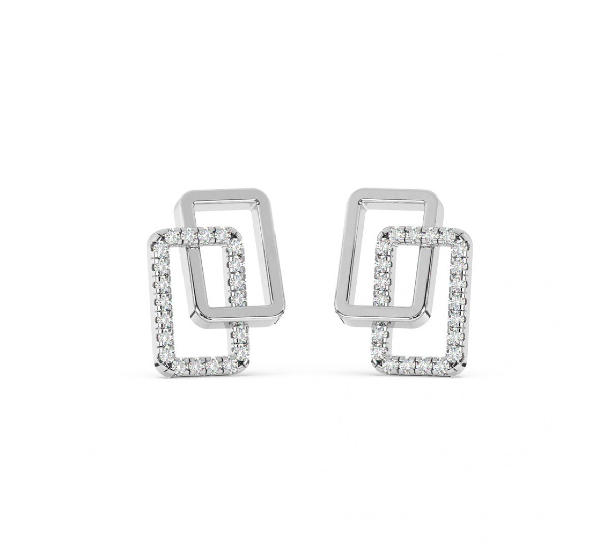 Silver Geometric Shape Zircon Studded Earrings