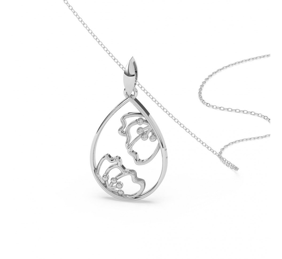 Silver Eddy Floral Marquise Pendent