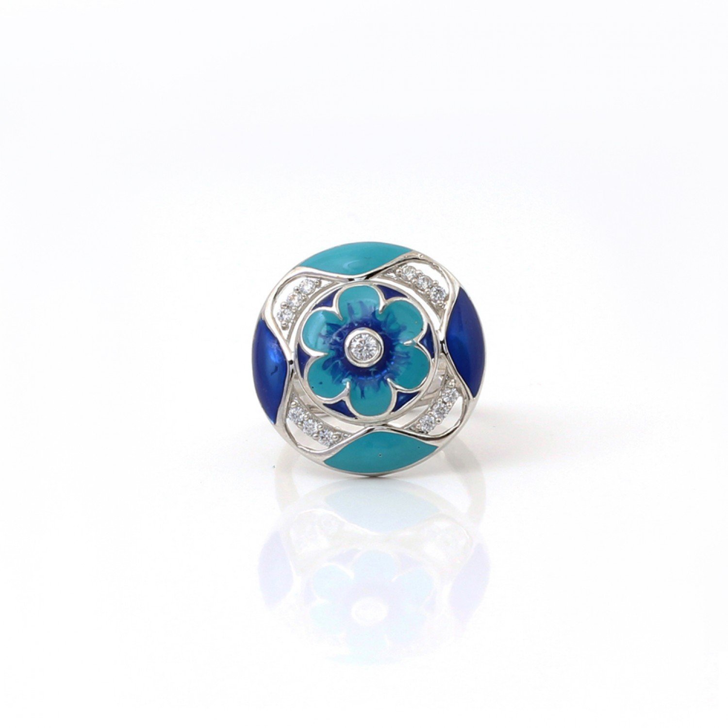 Silver Aquamarine Blue Floral Cocktail Ring