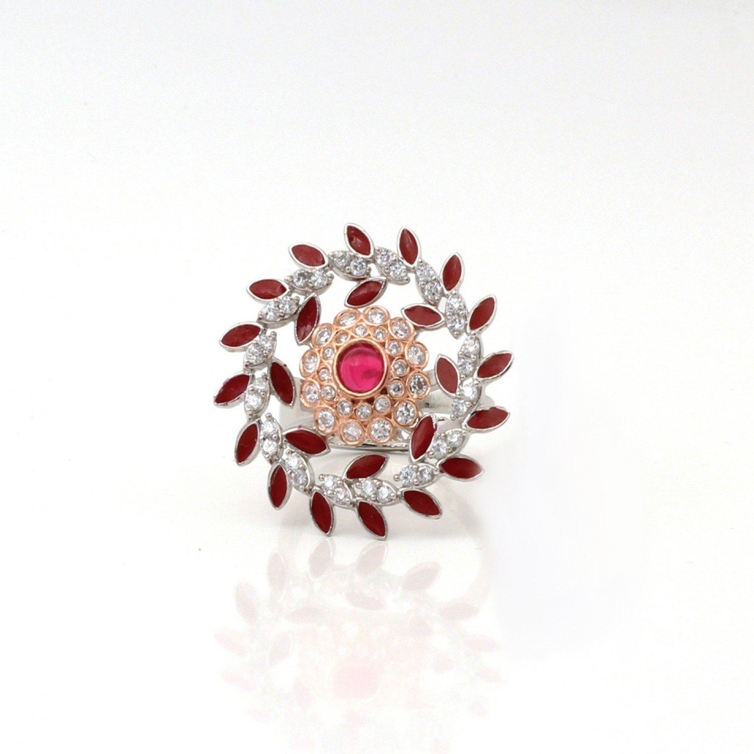 Silver Anemone Red Stone Cocktail Ring