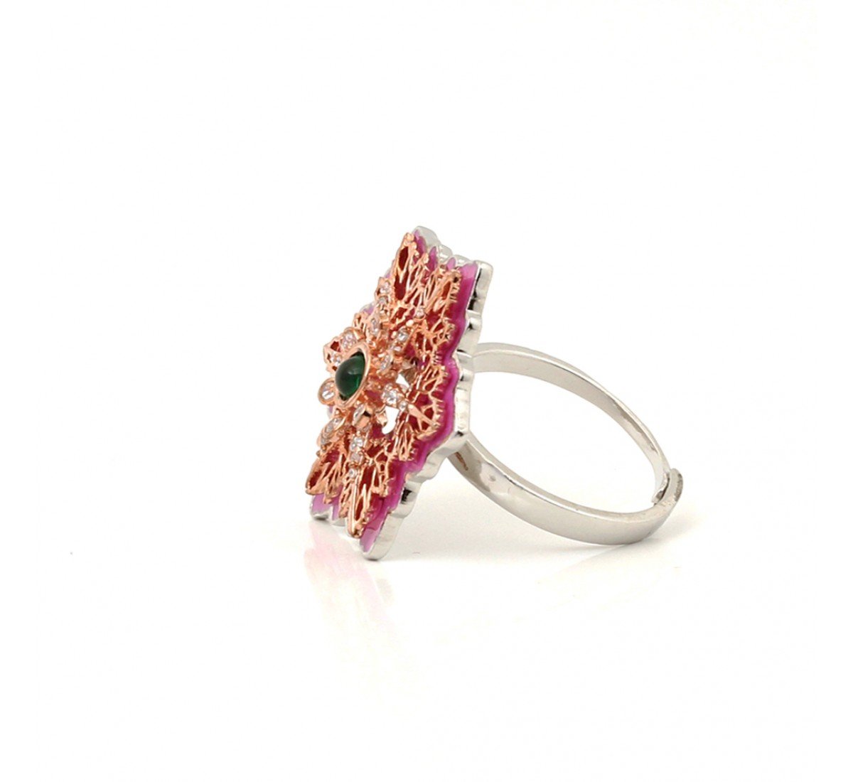 Silver Revolving Pink Cocktail Ring