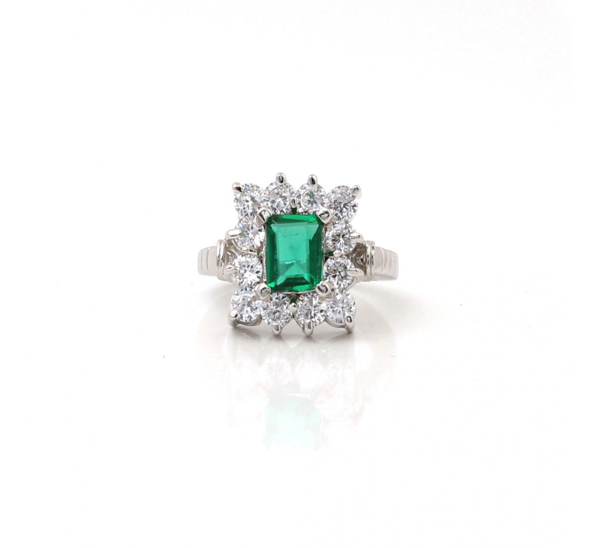 Silver Zircon Stud With Green Gemstone Ring