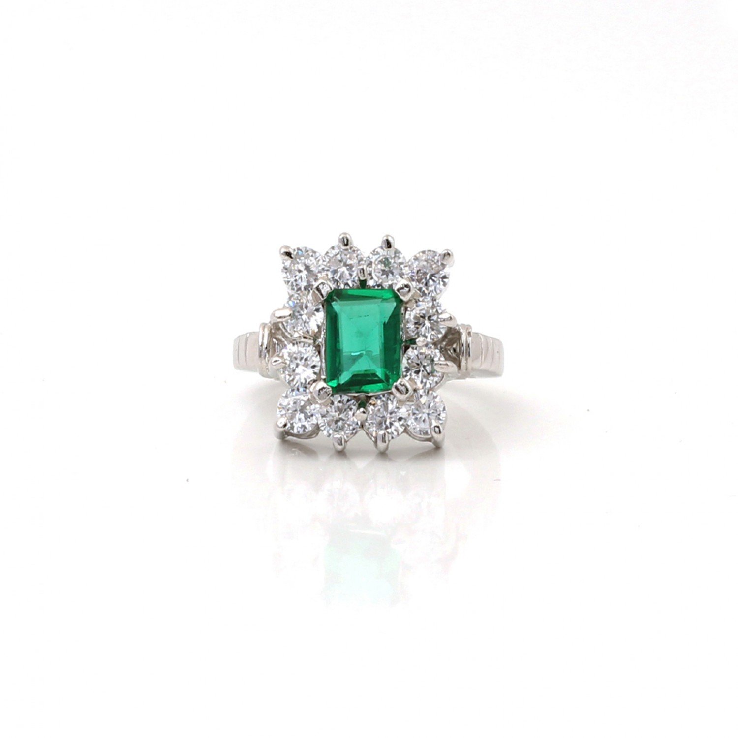 Silver Zircon Stud With Green Gemstone Ring