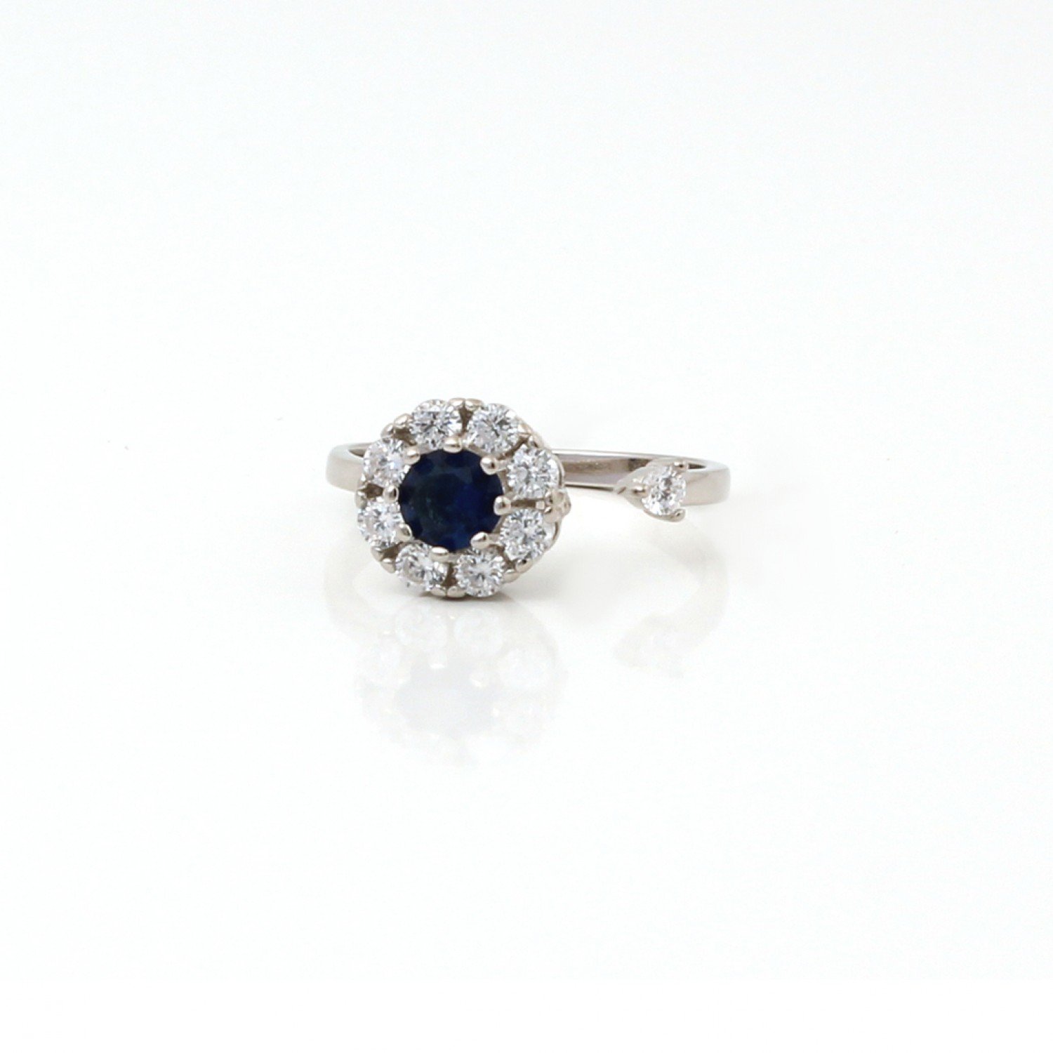 Silver Zircon Stud With Blue Gemstone Ring