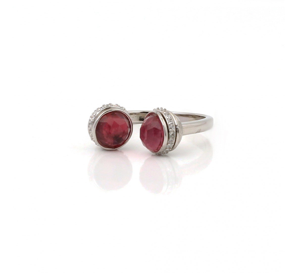 Silver Red Double Side Round Shape Ring