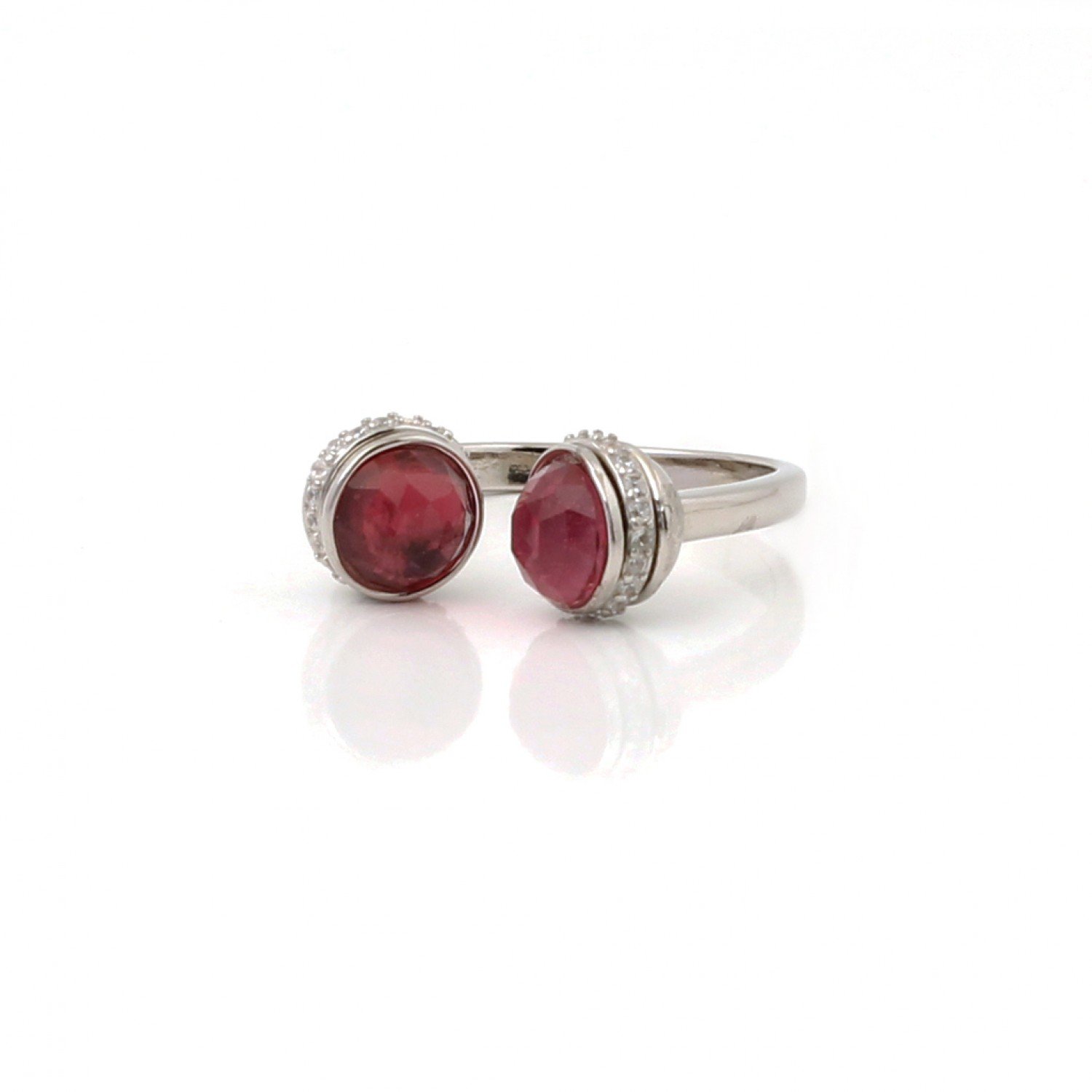 Silver Red Double Side Round Shape Ring
