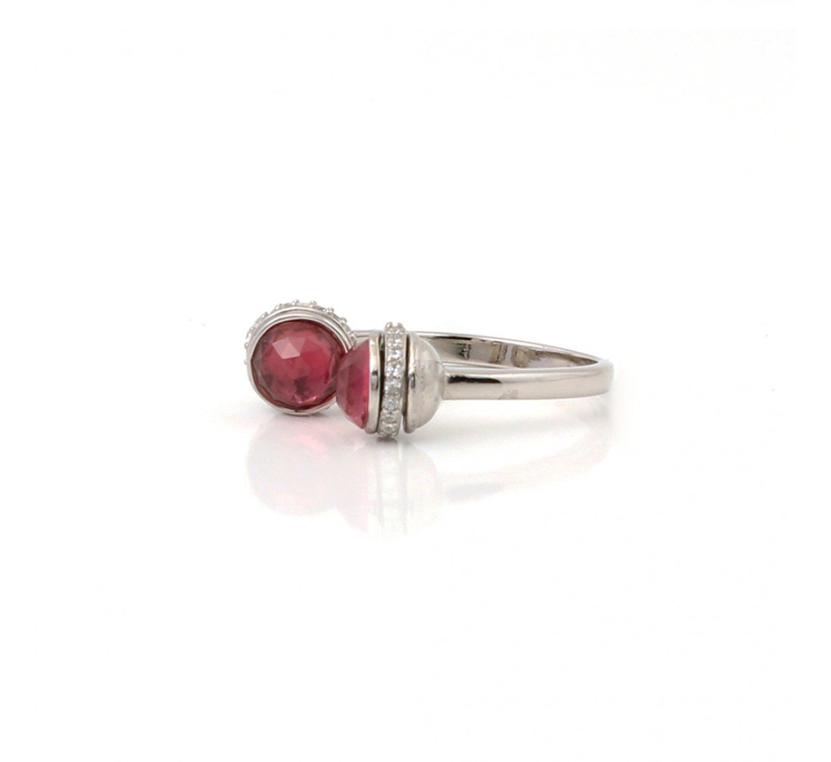 Silver Red Double Side Round Shape Ring