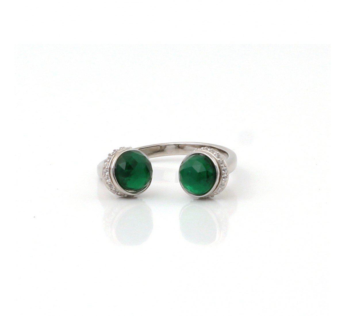 Silver Green Double Side Round Shape Ring