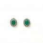Silver Oxidised Green Oval Shape Studs