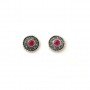 Silver Oxidised Encircle Hammer Red Stone Studs