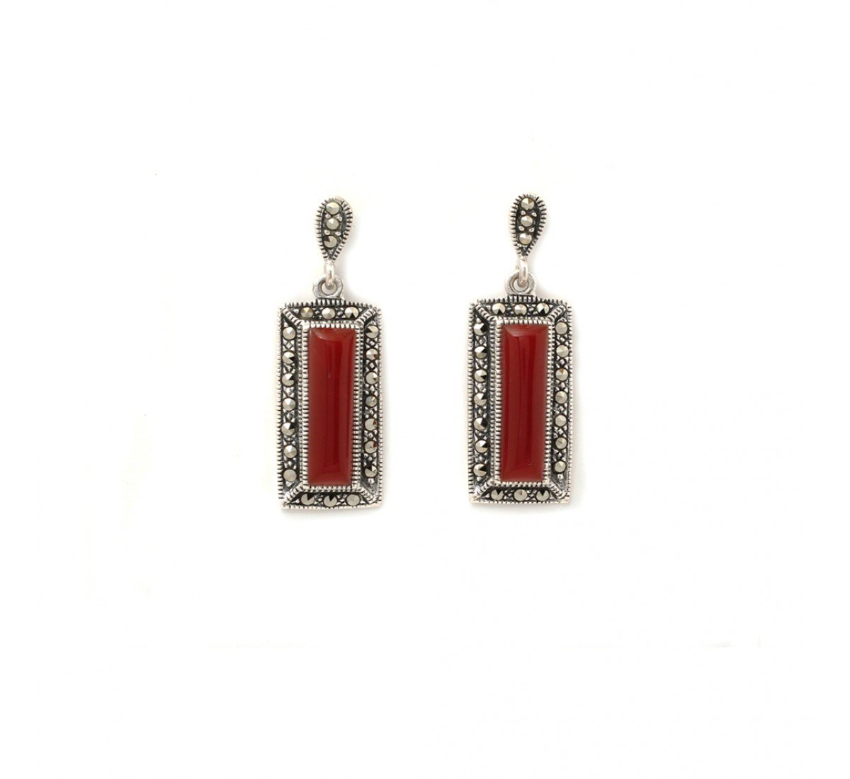 Silver Oxidised Emmy With Red Stone Earrings