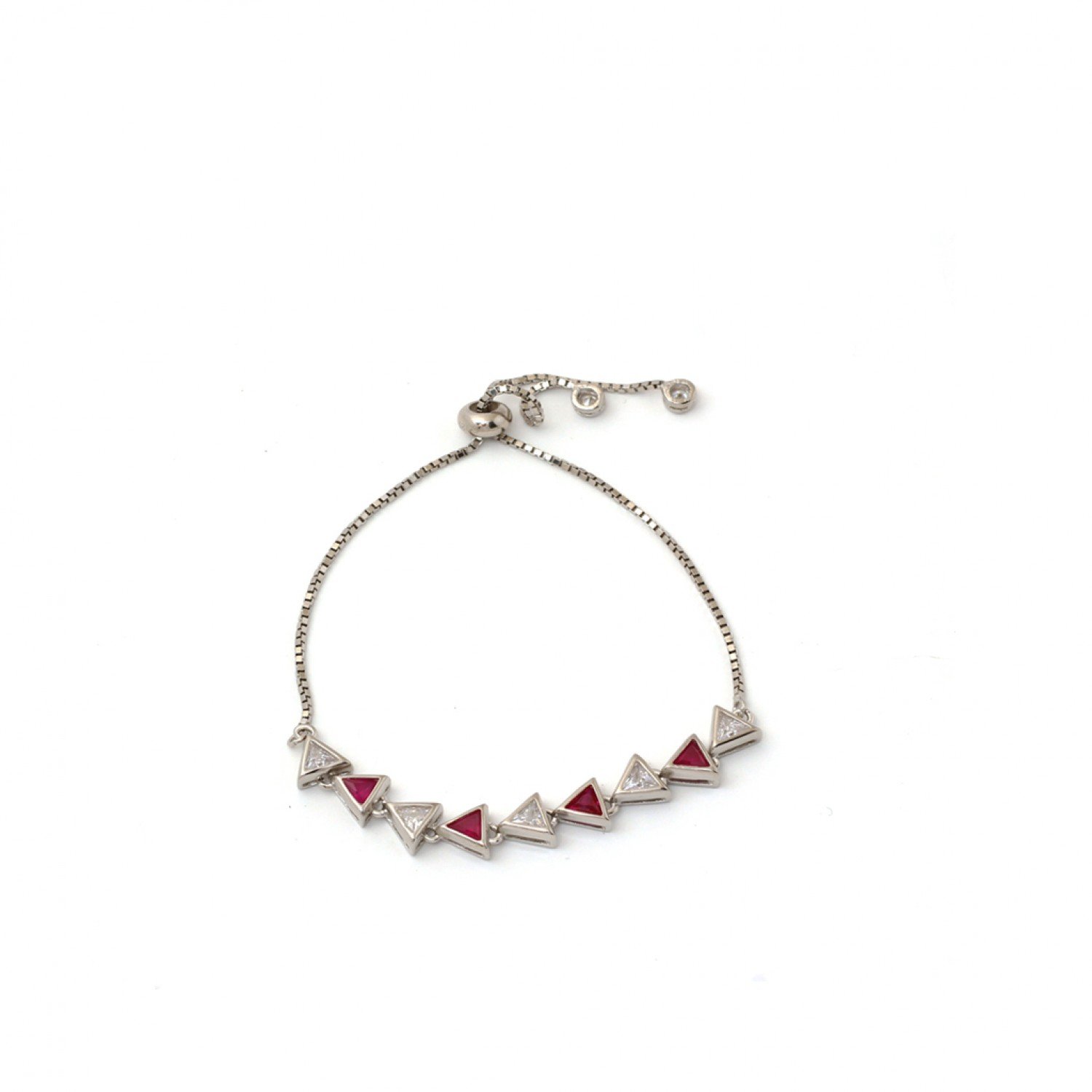 Silver Triangle Red Stone Chain Bracelet