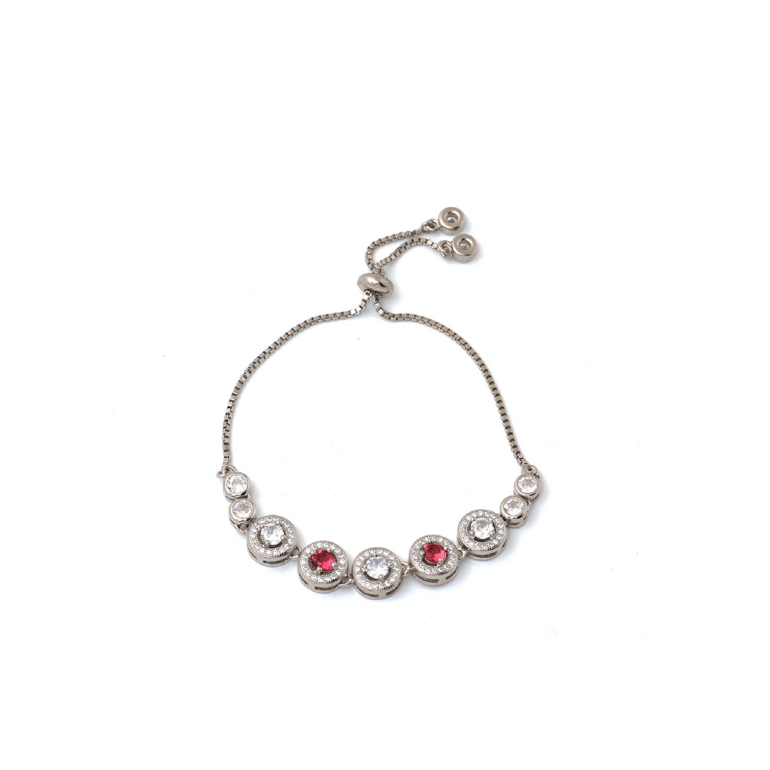 Silver Elegant With Red Stone Bracelet