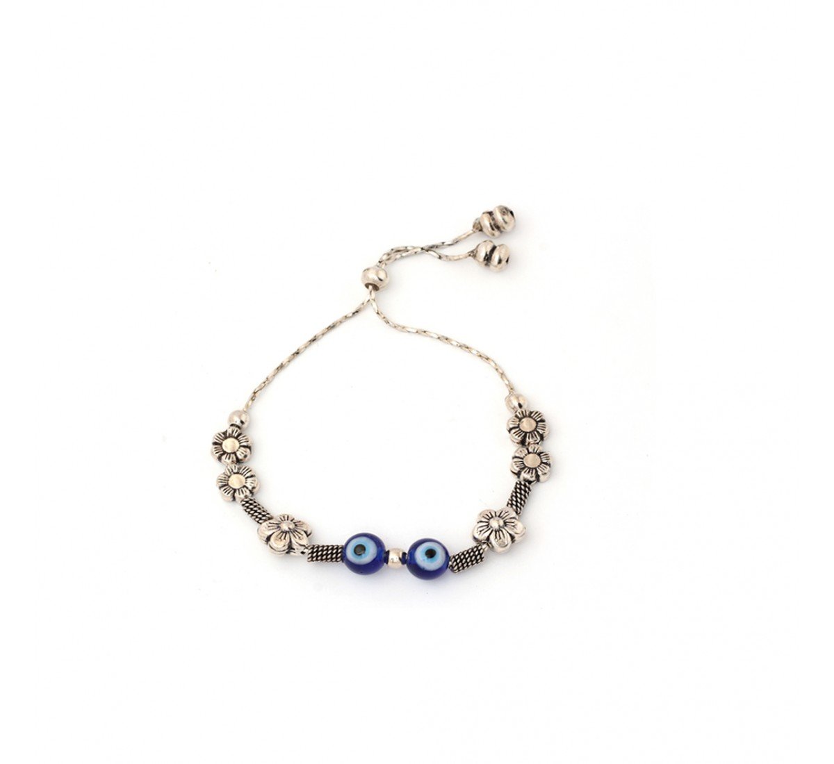 Silver Oxidised Unique Angelic Evil Eye Bracelet