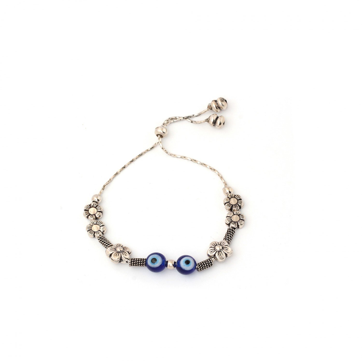 Silver Oxidised Unique Angelic Evil Eye Bracelet