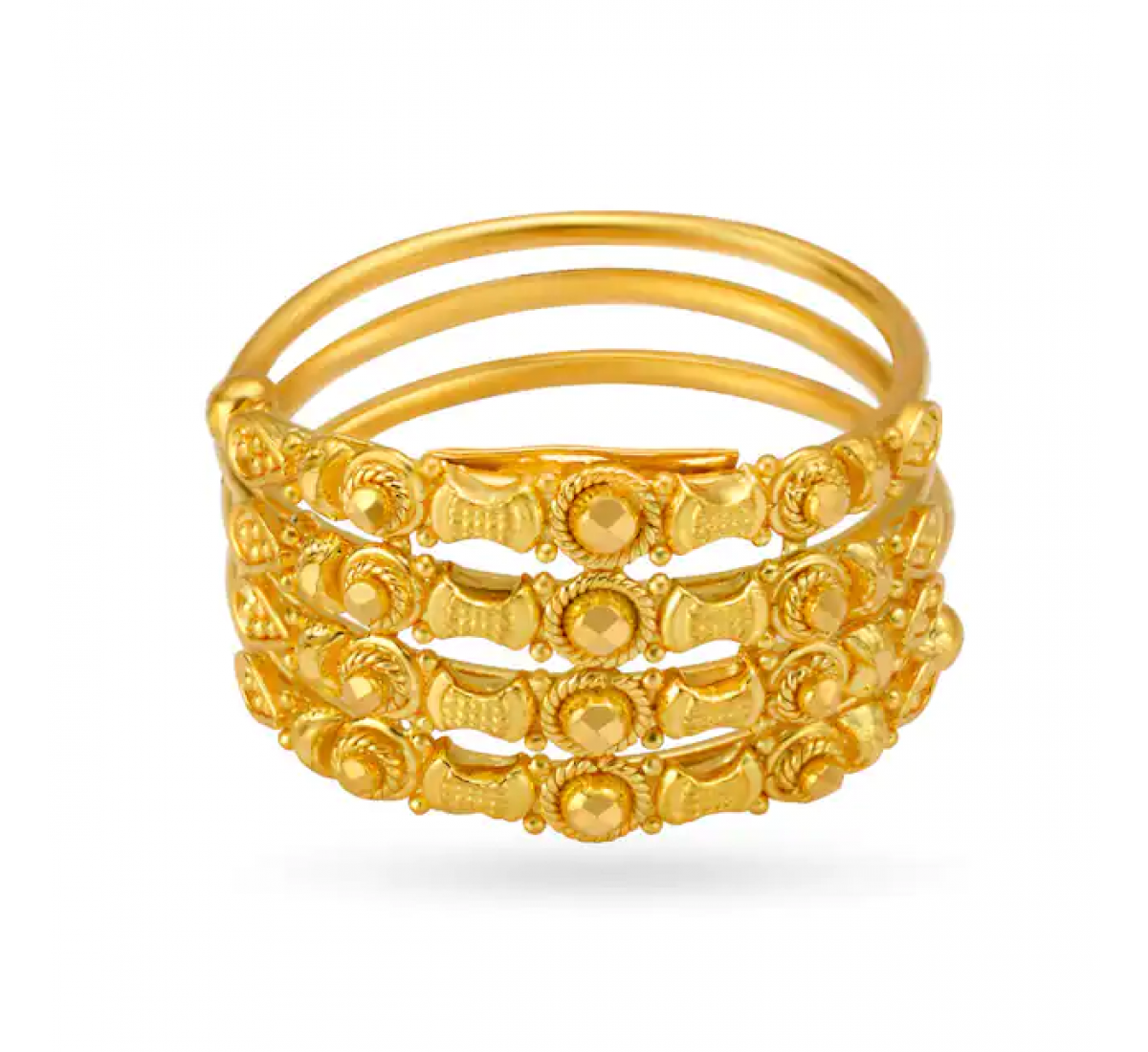 Four Band Carved Gold Ring