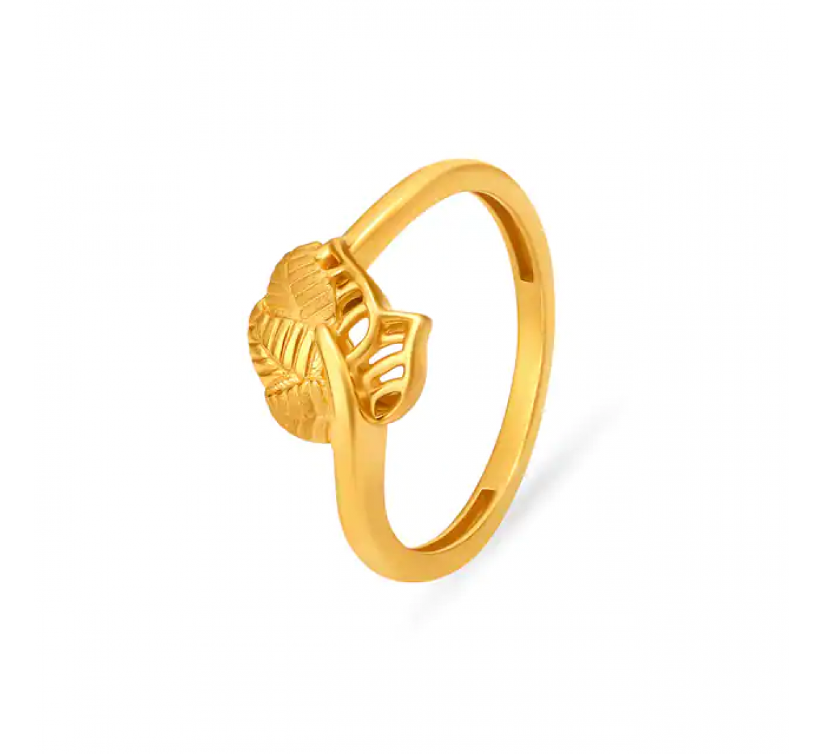 Elegant Ridged Leaf Gold Ring