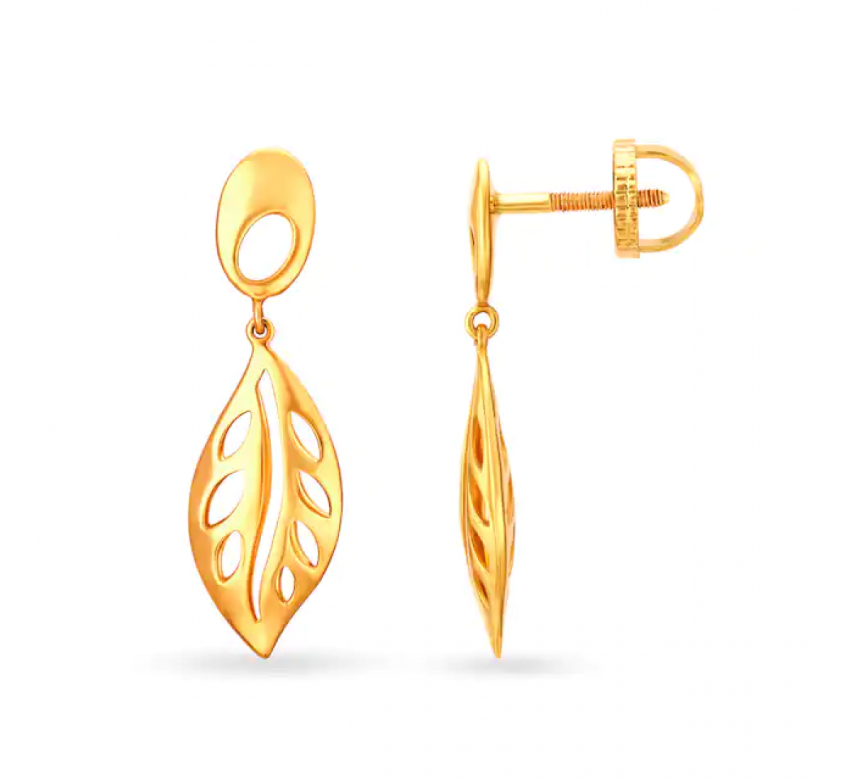 Quill Motif Drop Gold Earrings