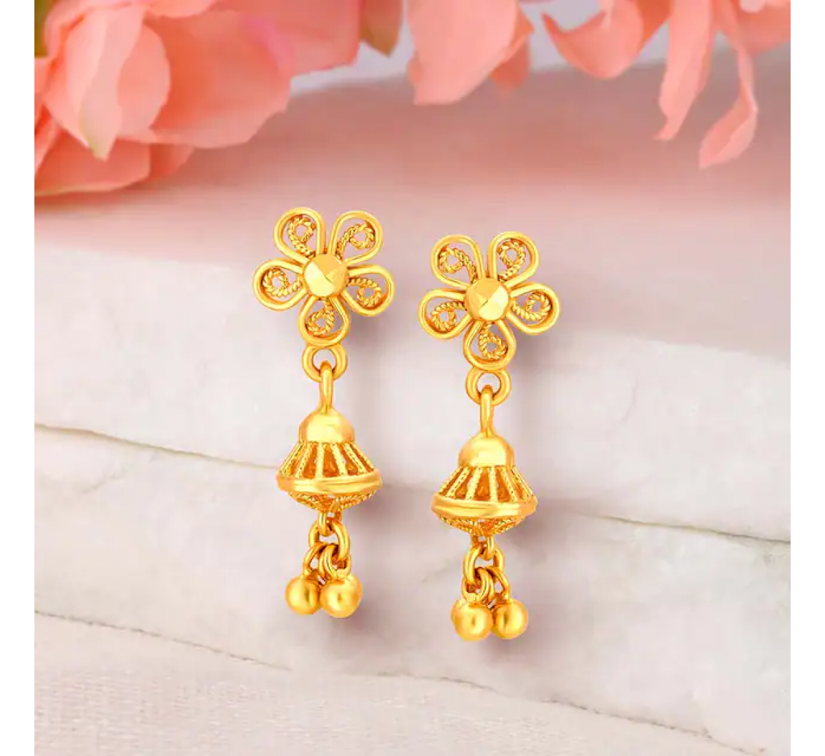 Jiya Floral Drop Gold Earrings