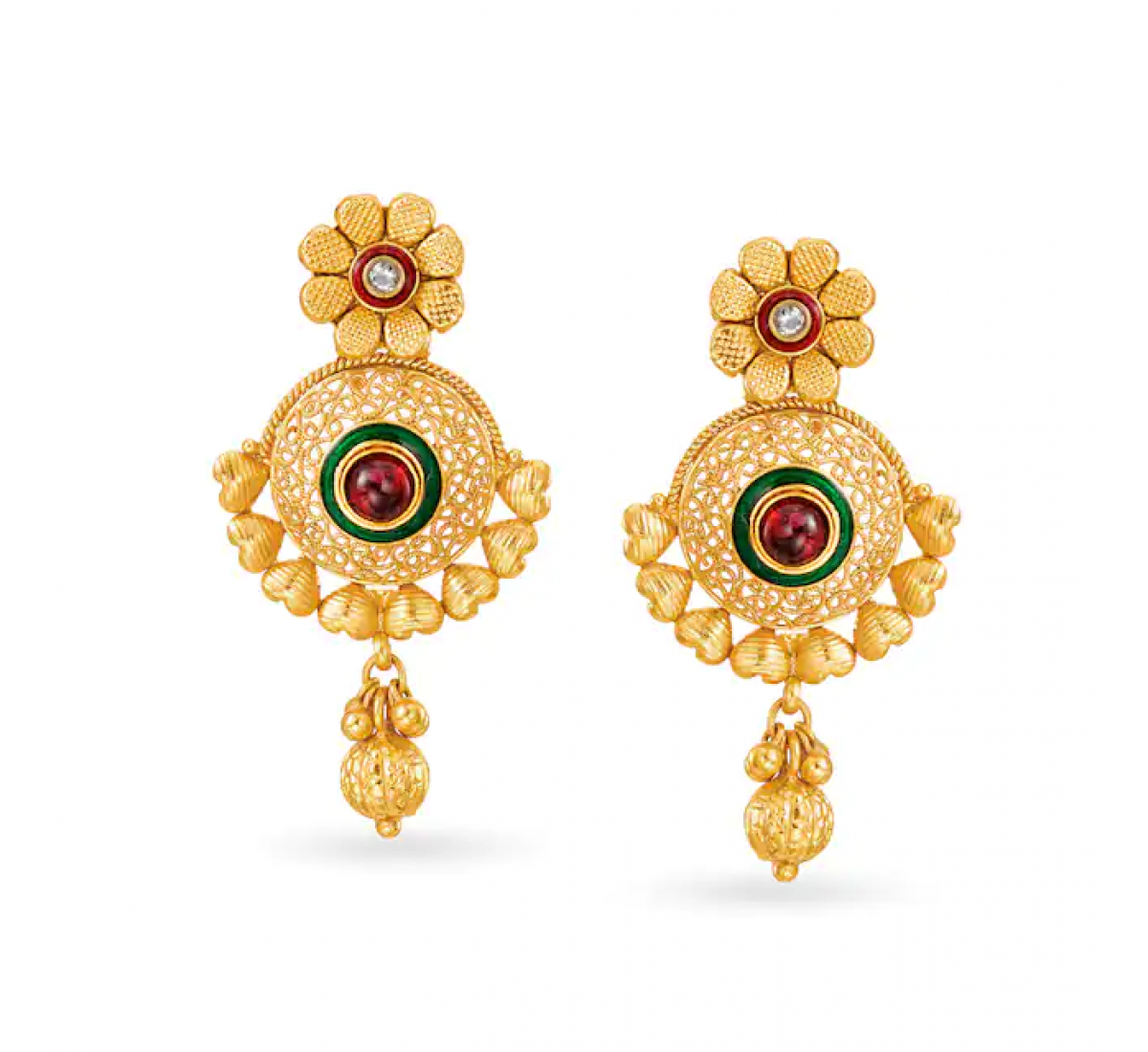 Isha Floral Drop Gold Earrings