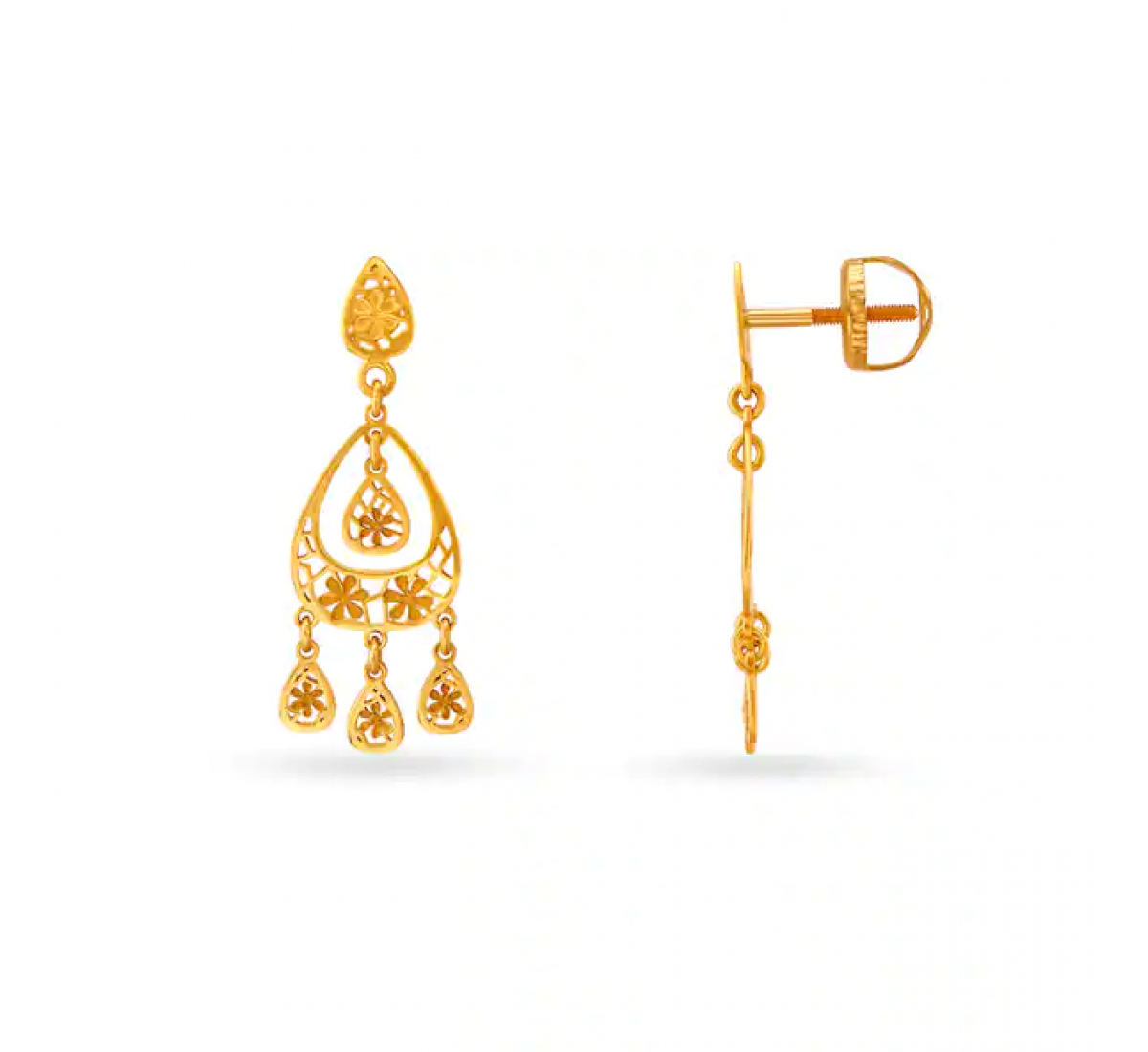 Teardrop Pattern Gold Earrings
