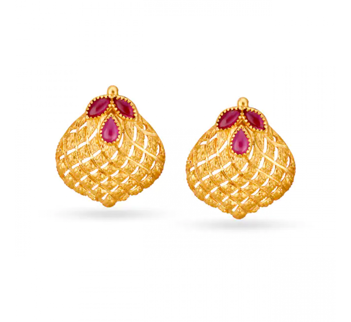 Ornate Leaf Stud Gold Earrings