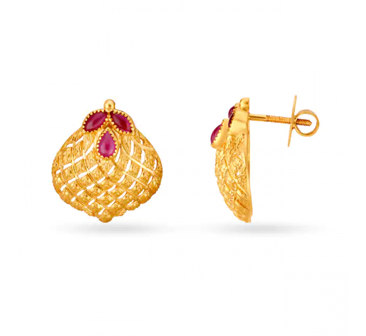 Ornate Leaf Stud Gold Earrings