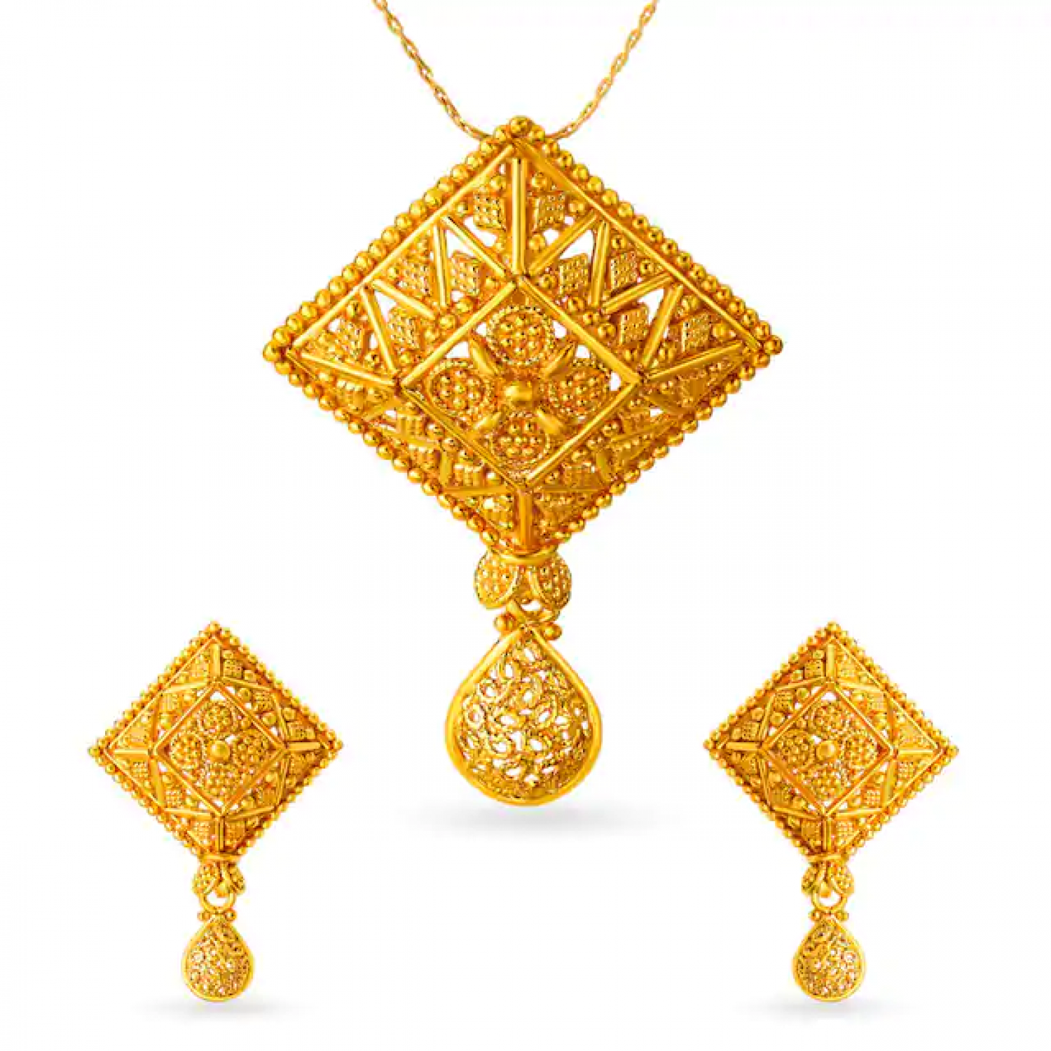 Vera Rhombus Gold Pendant Set