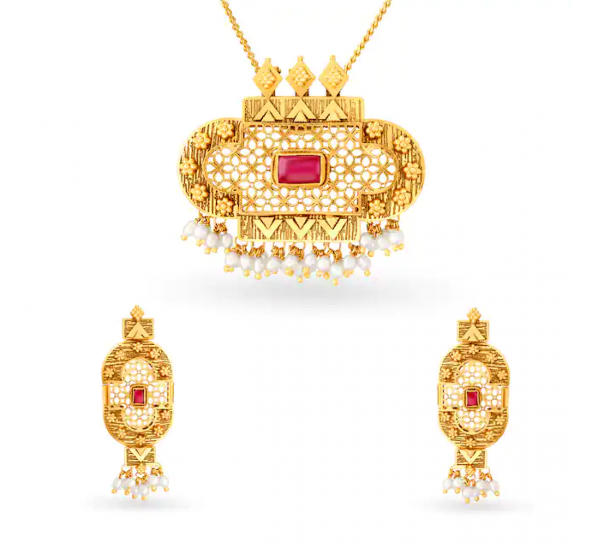 Rea Geometric Gold Pendant Set