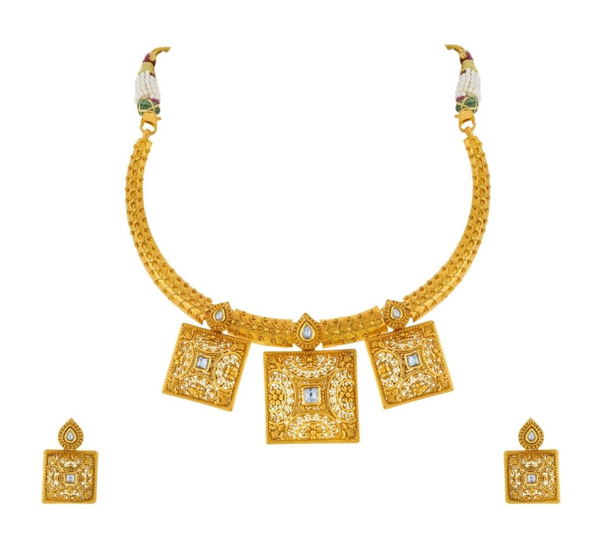 Saree Design Gold Necklace Set