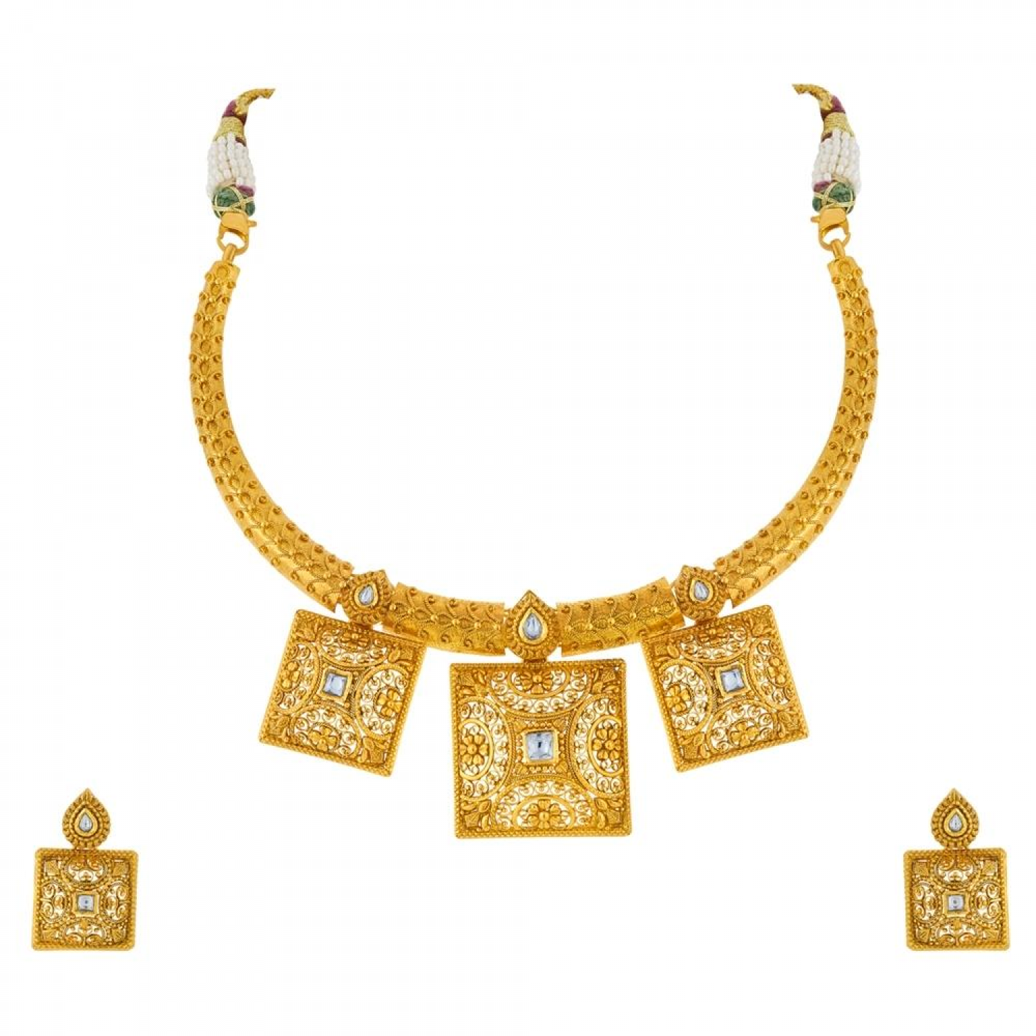 Saree Design Gold Necklace Set