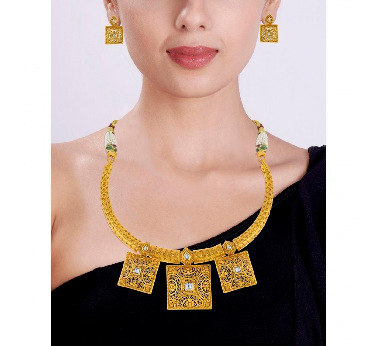 Saree Design Gold Necklace Set